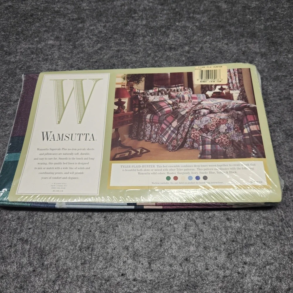 Wamsutta Vintage Tyler Plaid Hunter Twin Size Flat Sheet Bedding Bed 200 Thread